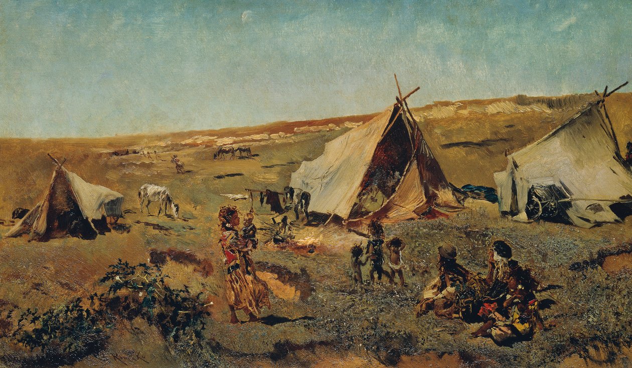 Pusztai cigánytábor alkotó: Anton Romako