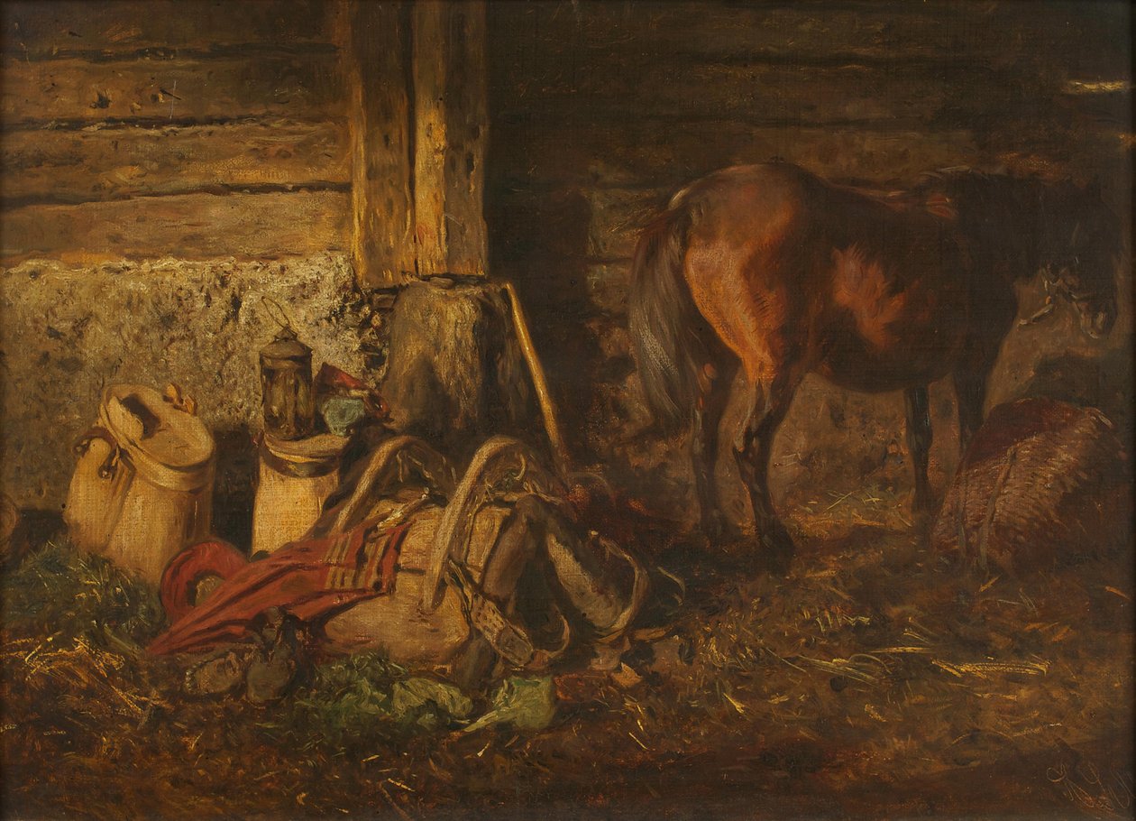 Istálló belseje lóval alkotó: Anton Schrodl