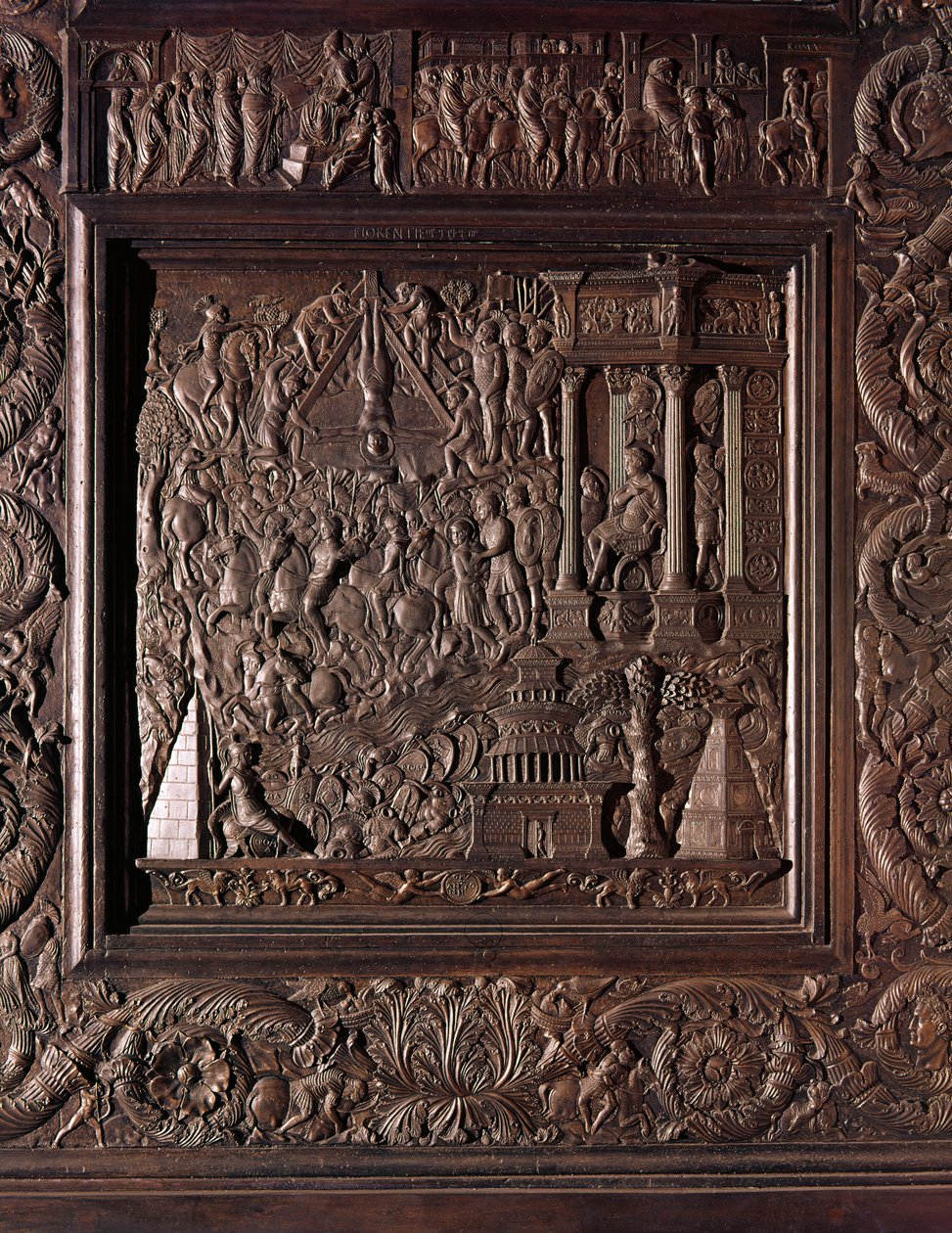 Szent Péter vértanúhalála, a bazilika központi ajtajának részlete, 1439-45 (bronz) díszítéssel (lásd még: 247330-247337) alkotó: Antonio Filarete