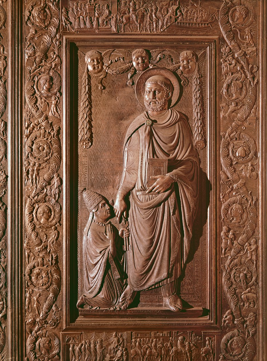Szent Péter, részlet a bazilika központi ajtajáról, 1439-45 díszítéssel (bronz) (lásd még: 247330-247337) alkotó: Antonio Filarete