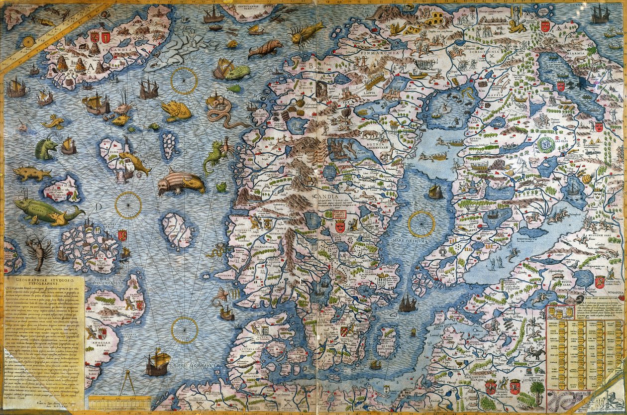 Skandinávia, részlet a Carta Marina da Olaus Magnusból, 1572 alkotó: Antonio Lafreri