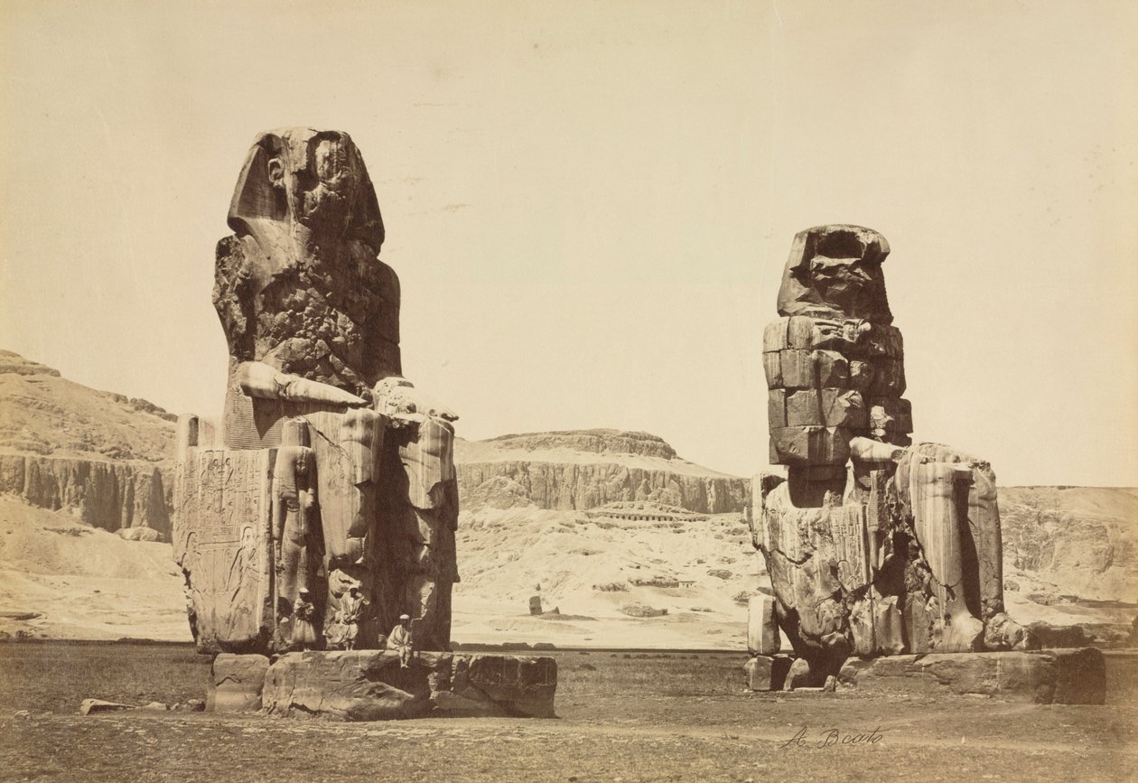 A memnoni kolosszusok, Théba, c. 1860-as évek. alkotó: Antonio Beato