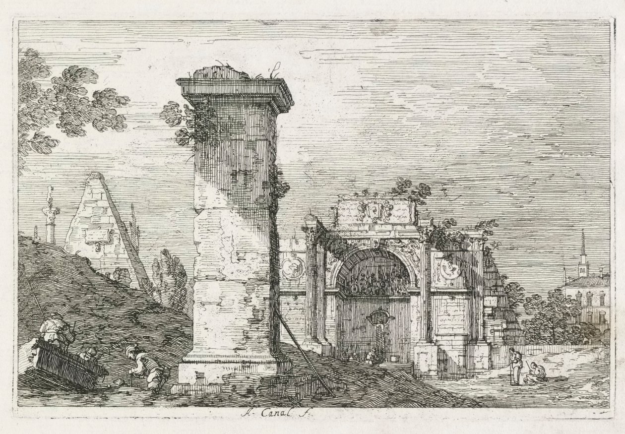 Nézetek: The Isolated Pillar, 1735-1746. alkotó: Giovanni Antonio Canal