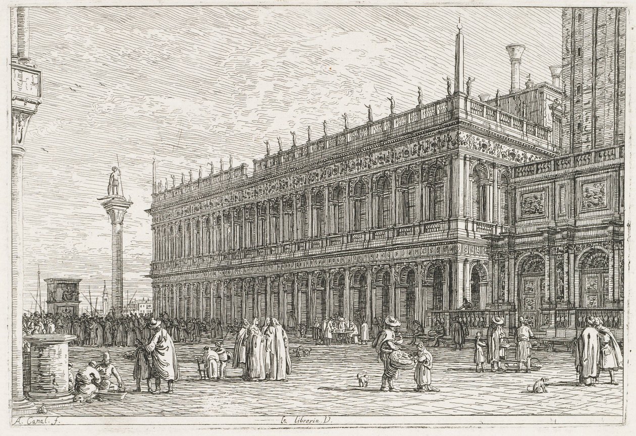 Nézetek: Könyvtár, Velence, 1735-1746. alkotó: Giovanni Antonio Canal