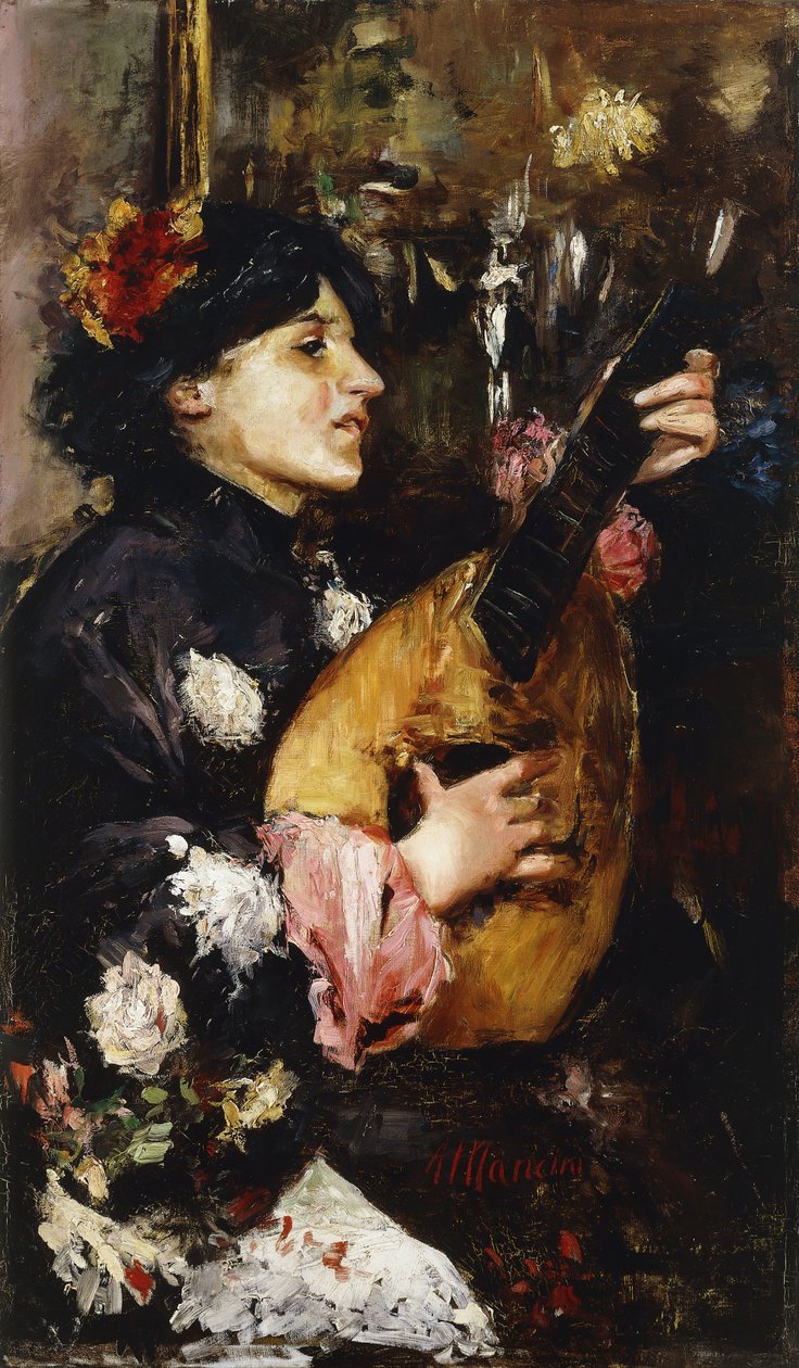 Nő mandolinnal, alkotó: Antonio Mancini