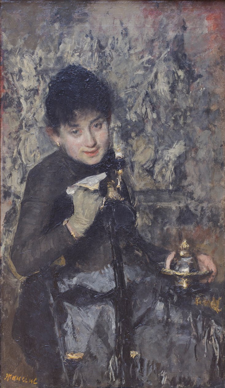 Nő tintatartóval, 1875 körül (olaj, vászon) alkotó: Antonio Mancini