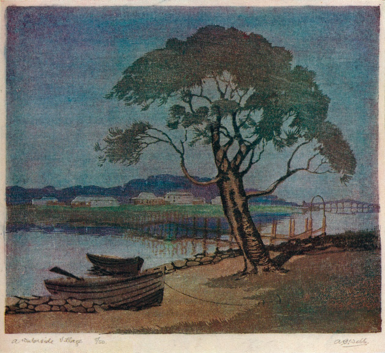 „A vízparti falu”, 1921 alkotó: Archibald Bertram Webb