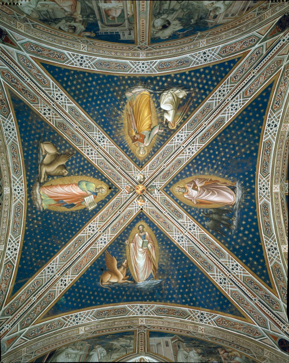 A négy evangélistát ábrázoló boltozatfreskók a sekrestyében, 1387 alkotó: Aretino Luca Spinello or Spinelli