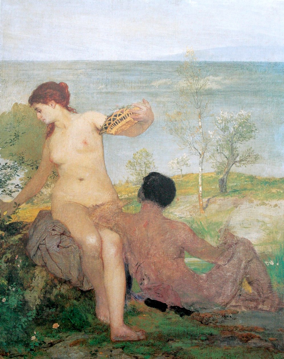 Lány és fiú virágot szed alkotó: Arnold Böcklin