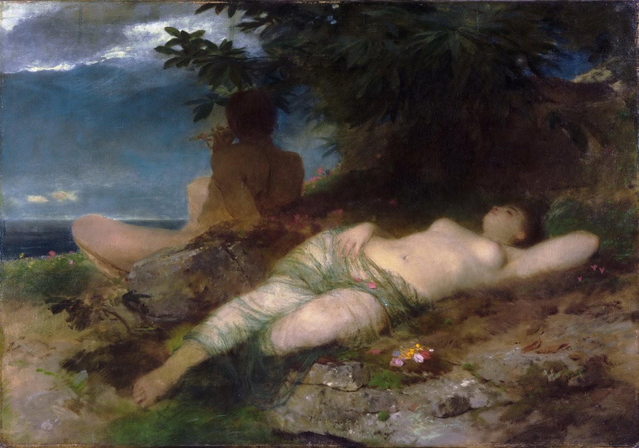 Nimfa és szatír alkotó: Arnold Böcklin