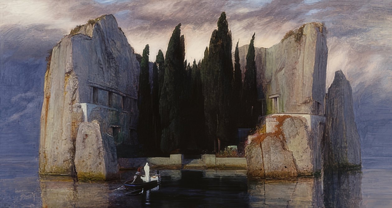 A halottak szigete. 1883 (harmadik változat az ötből) alkotó: Arnold Böcklin