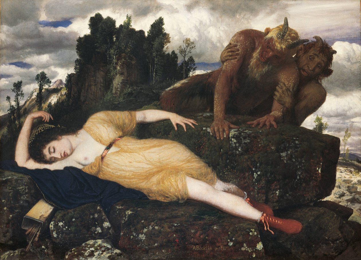 Alvó Diana, két faun nézte, 1877 alkotó: Arnold Böcklin