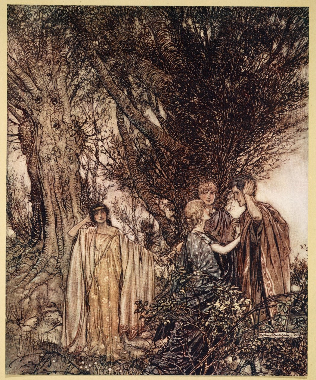 ..Biztos benne, hogy ébren vagyunk, nekem úgy tűnik, hogy mégis alszunk, álmodunk, illusztráció William Shakespeare Szentivánéji álom című művéből, 1908 alkotó: Arthur Rackham
