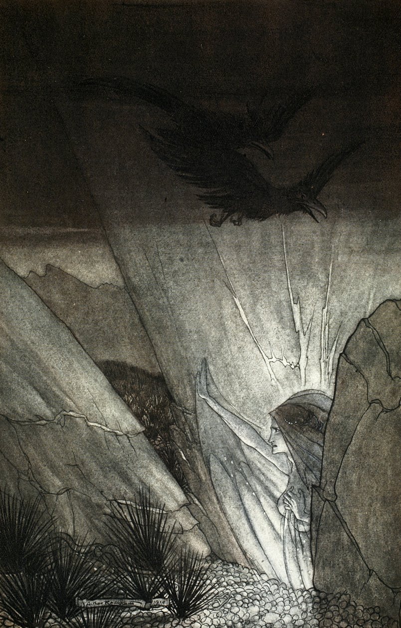"Erda óva int téged", illusztráció a "The Rhinegold and the Valkyrie"-ból, 1910 alkotó: Arthur Rackham