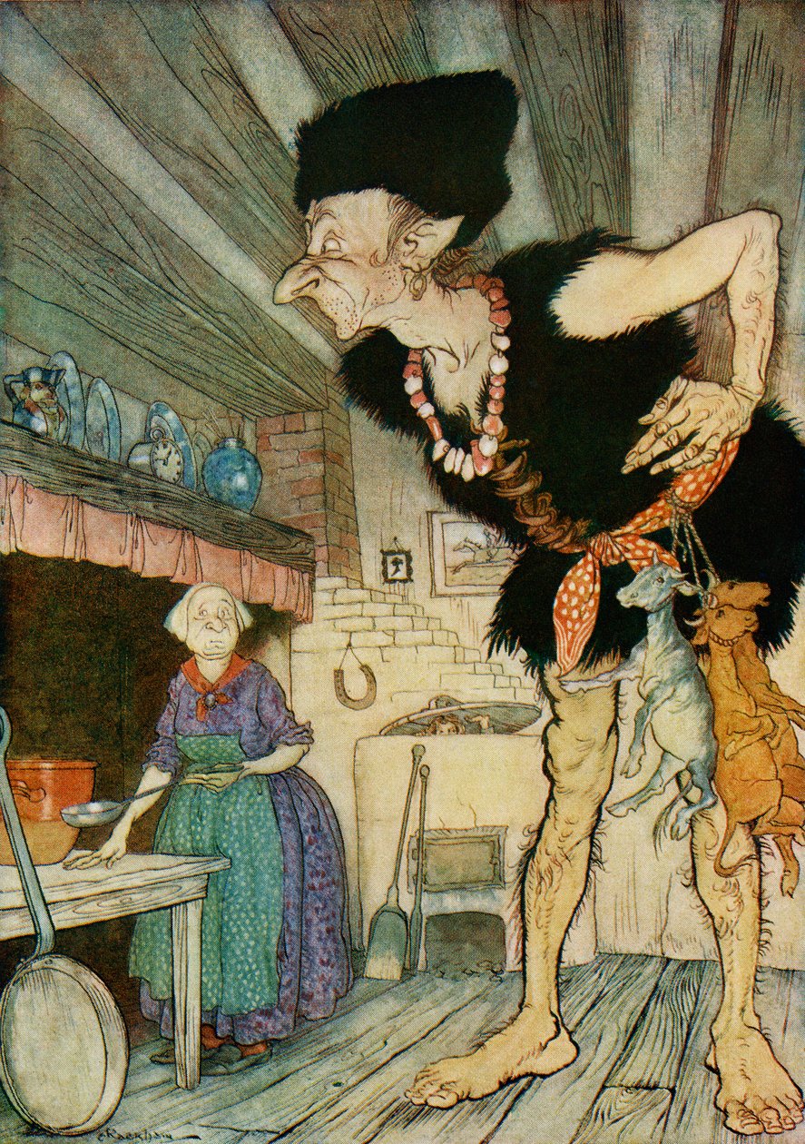 Fee fi fo fum Egy angol vérét érzem, illusztráció a Jack és a babszárból az F.A. Steel által újra elmesélt angol tündérmesékből, 1927 alkotó: Arthur Rackham