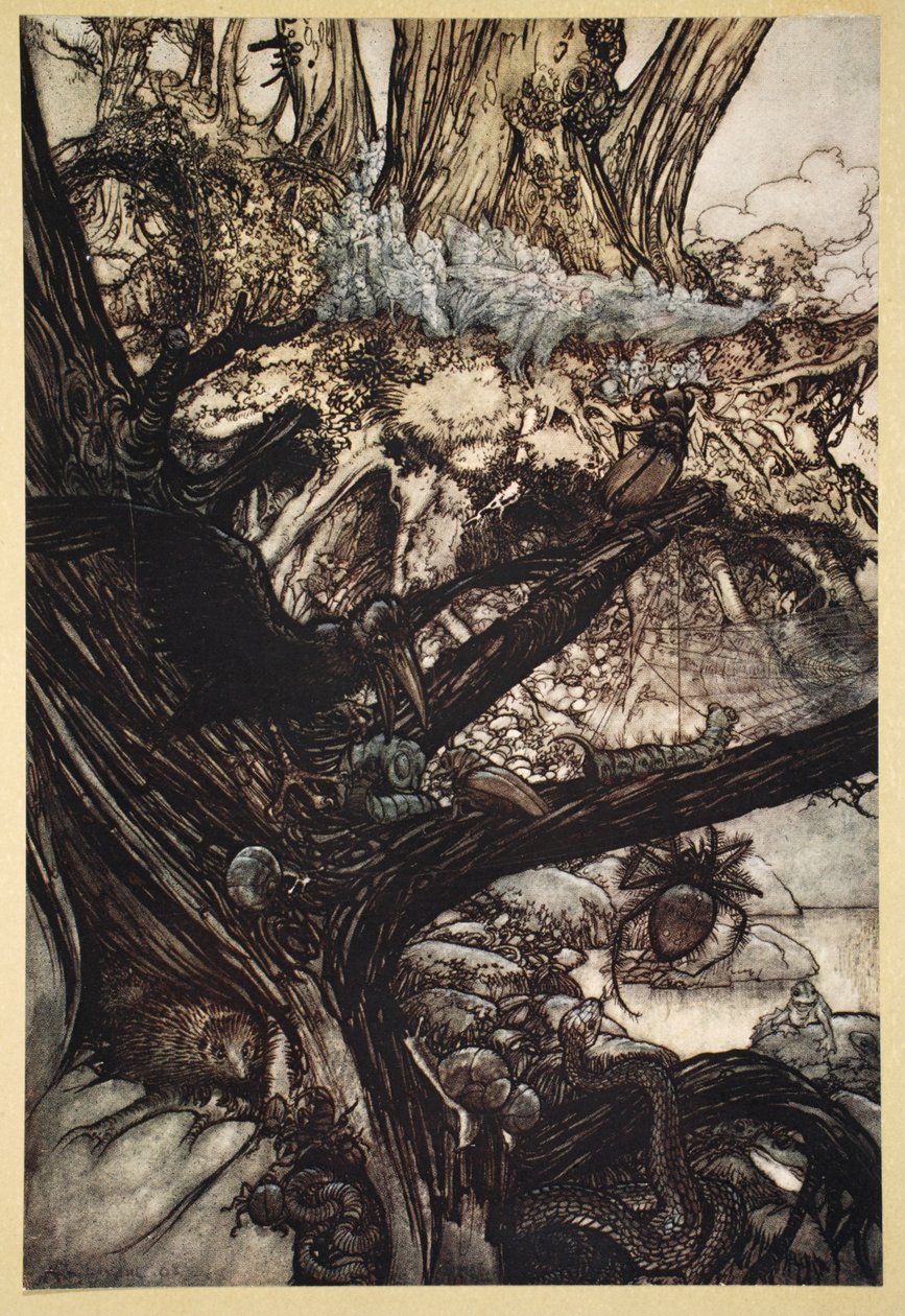 Soha ne árts, se varázslat, se bűvölet, Jöjjön el a mi kedves hölgy esténk, Illusztráció William Shakespeare Szentivánéji álom című művéből, 1908 alkotó: Arthur Rackham