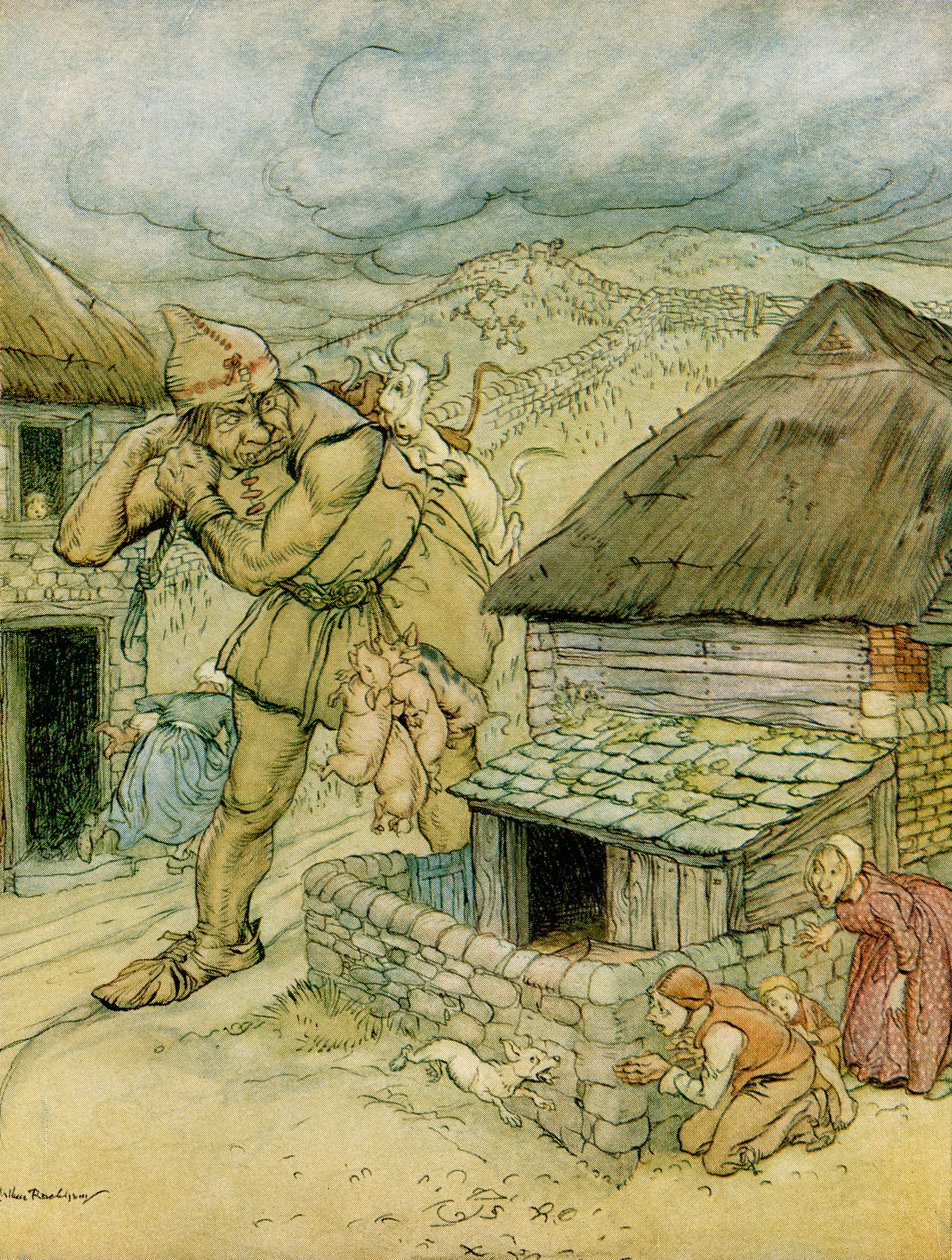 Az óriáskormorán az egész vidék réme volt, illusztrációja Jack, az óriásgyilkosnak az F.A. Steel által újra elmesélt angol mesékből, 1927 alkotó: Arthur Rackham