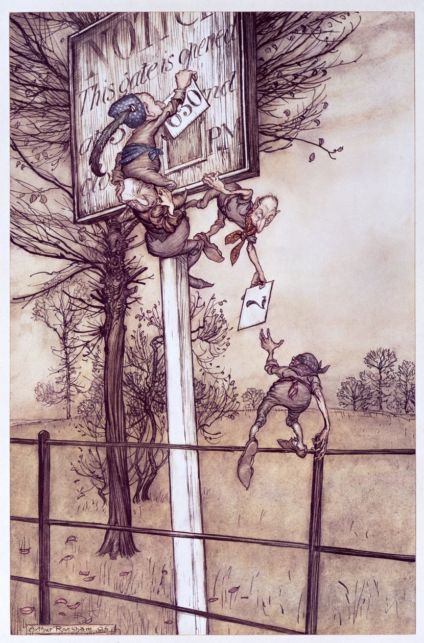 A goblinok a „Peter Pan a Kensington Gardensben” című művéből, J. M. Barrie, 1906 alkotó: Arthur Rackham