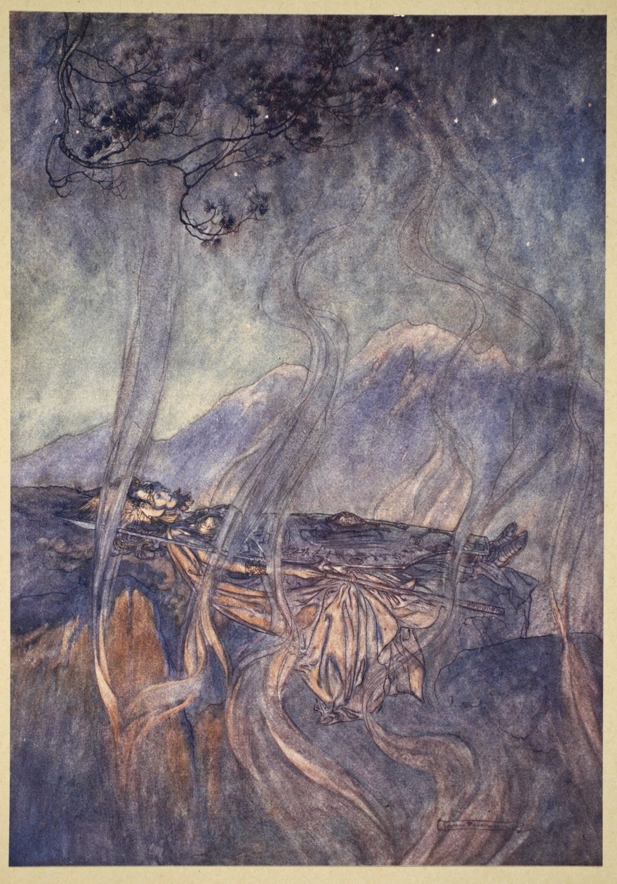 Brunnhilde álma, illusztráció a Rajnaarany és a Valkűrből, 1910 alkotó: Arthur Rackham