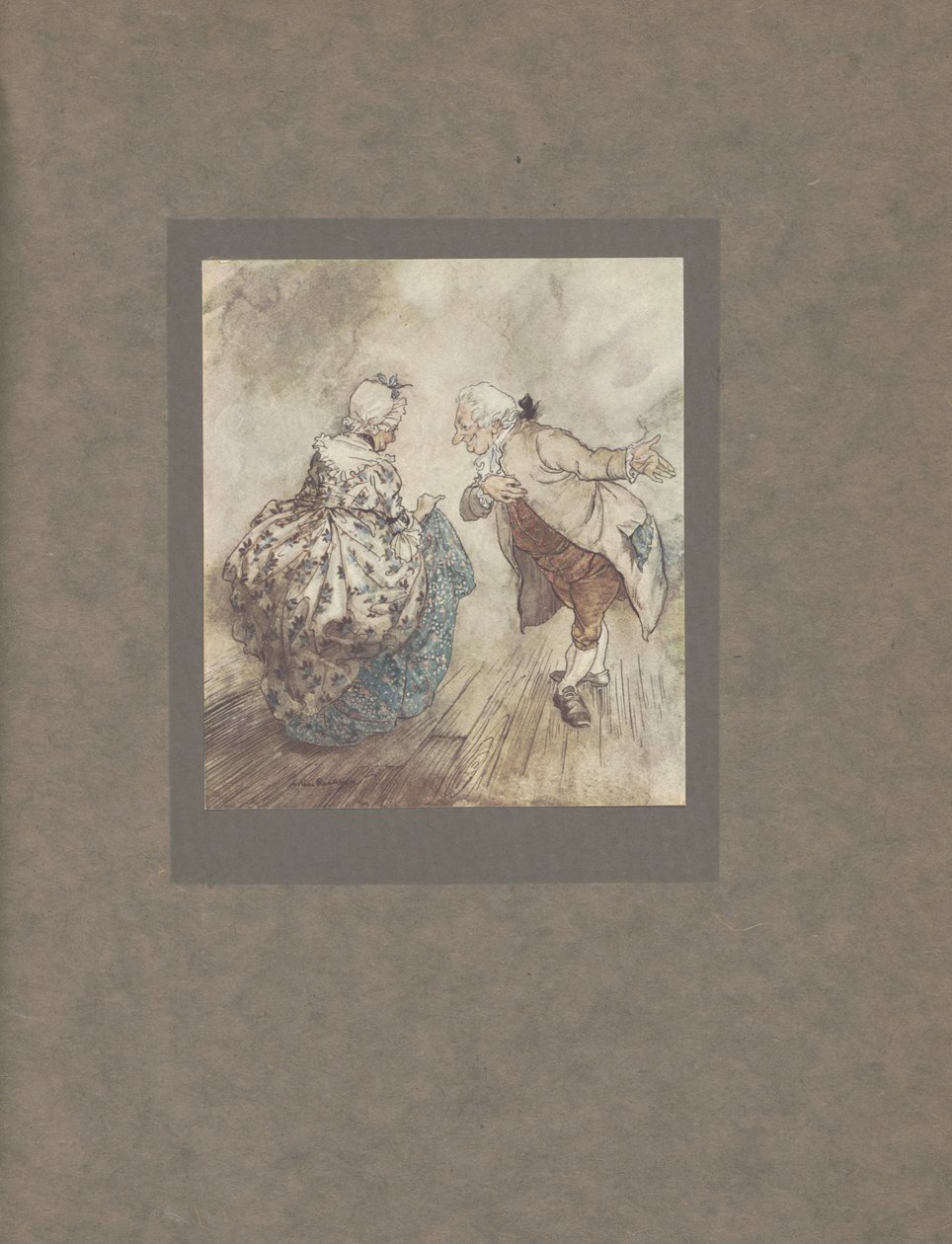 „Aztán az öreg Fezziwig kiállt, hogy Mrs. Fezziwiggel táncoljon”, 1915 alkotó: Arthur Rackham