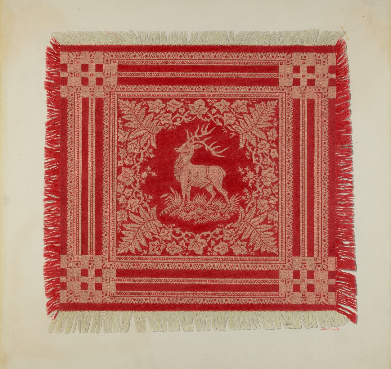 Piros-fehér szalvéta (Deer Design) alkotó: Arthur G. Merkley