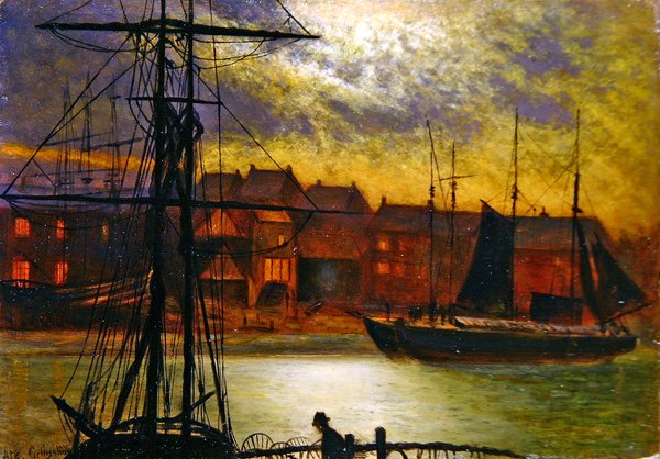 Hajók Whitby kikötőjében (olaj, vászon) alkotó: Arthur Grimshaw
