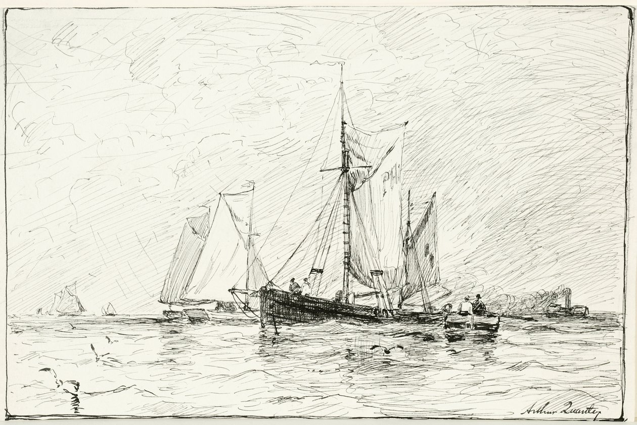 Vonóhálós hajók Plymouthban, Angliában alkotó: Arthur Quartley