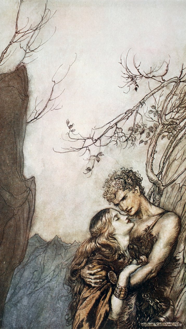 Brunnhilde Siegfried karjaiba veti magát, 1924. alkotó: Arthur Rackham