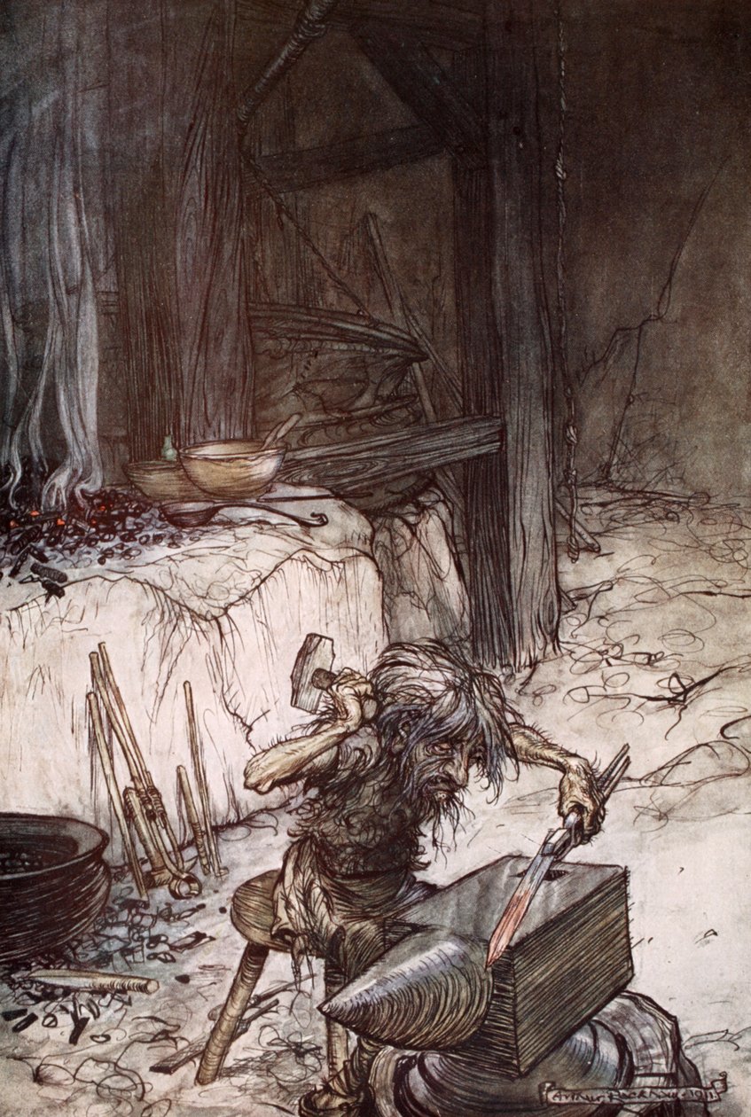 "Mime az üllőnél", 1924. alkotó: Arthur Rackham