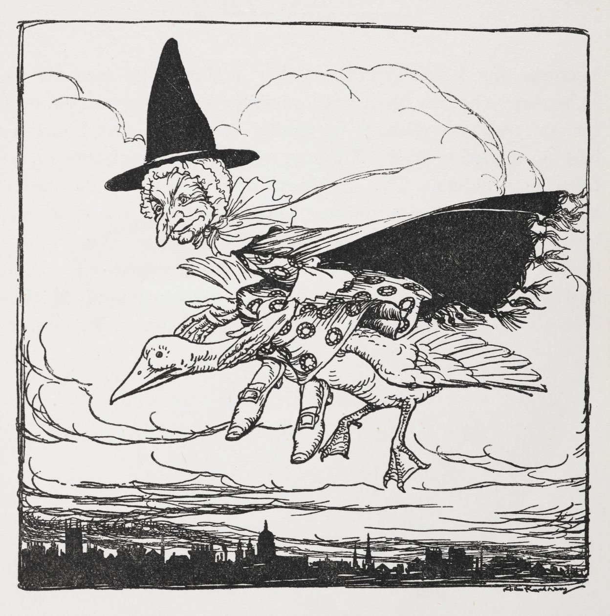 Anya lúd repül egy libán. alkotó: Arthur Rackham