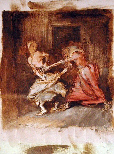 Tanulmány boszorkánynak és leányzónak alkotó: Arthur Rackham