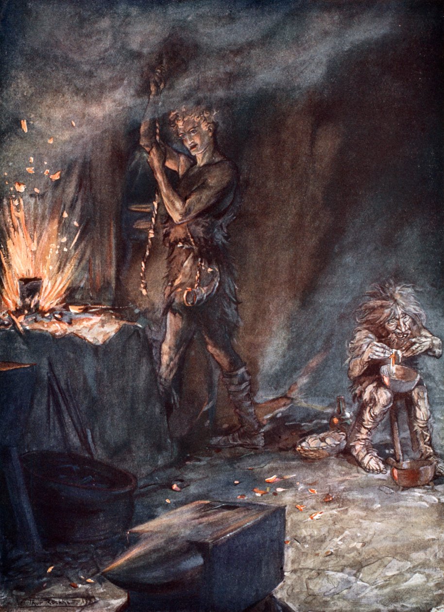 "Nothung kovácsolása", 1924. alkotó: Arthur Rackham