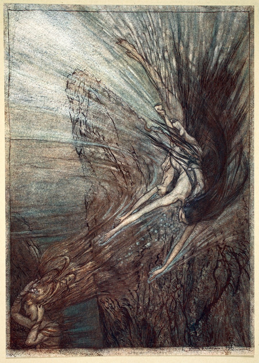 „A rajnai lányok mulatsága”, 1910. alkotó: Arthur Rackham