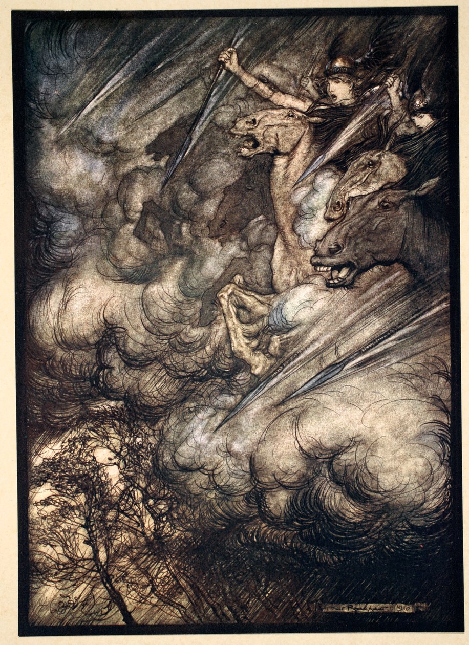 "A valkűrök lovaglása", 1910. alkotó: Arthur Rackham