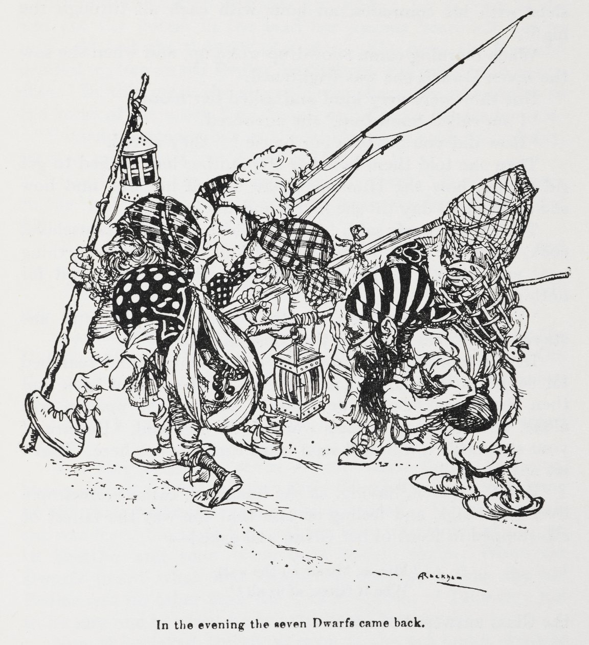 A hét törpe a hóvirágból (Hófehérke) alkotó: Arthur Rackham