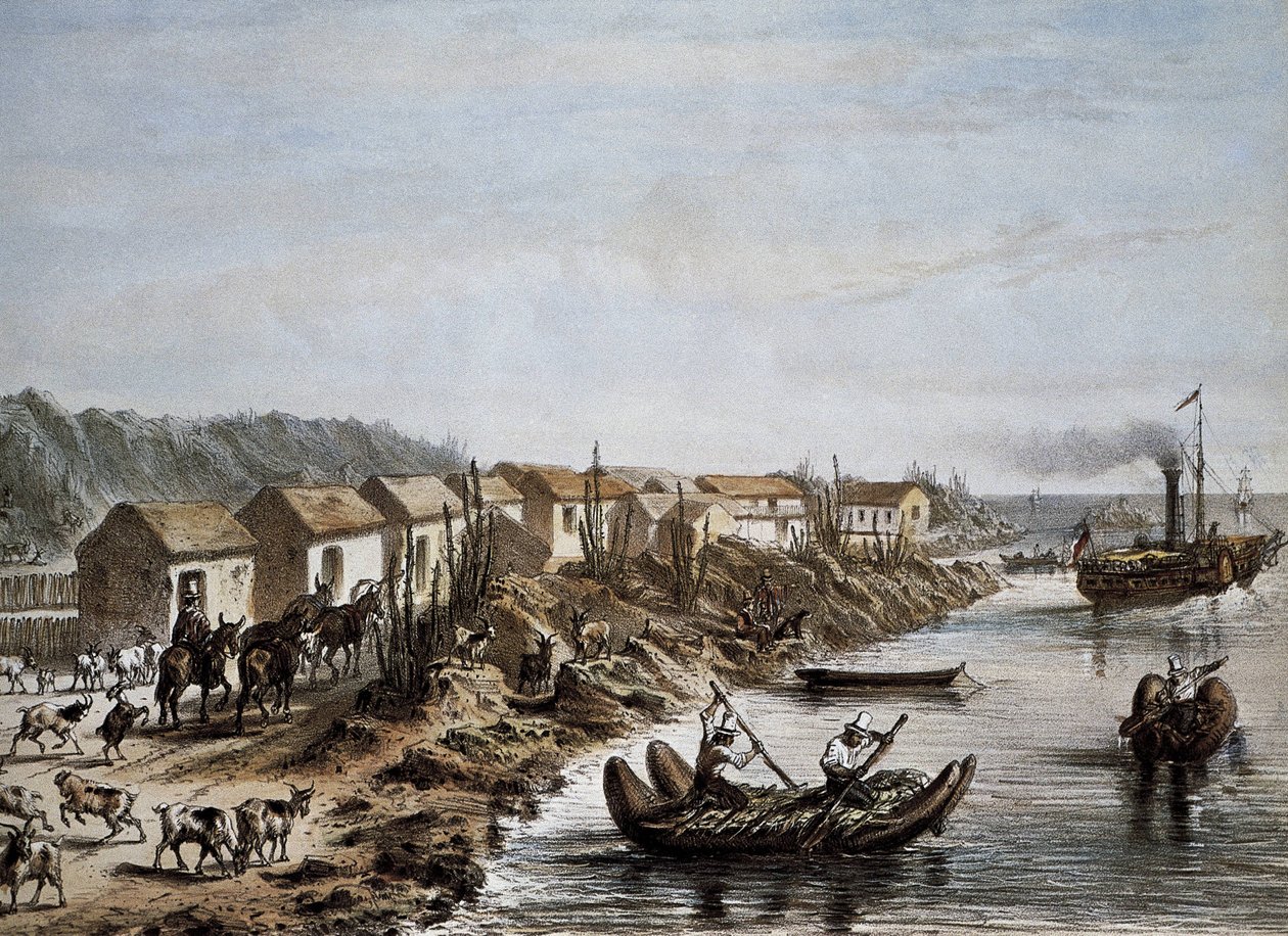 Chile (1854). Huasco kikötője. Litográfia. alkotó: Artist Unknown