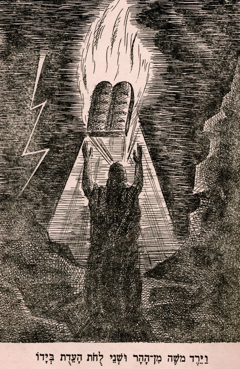 Mózes leereszkedik a Sínai-hegyről (nyomtatás) alkotó: Artist Unknown