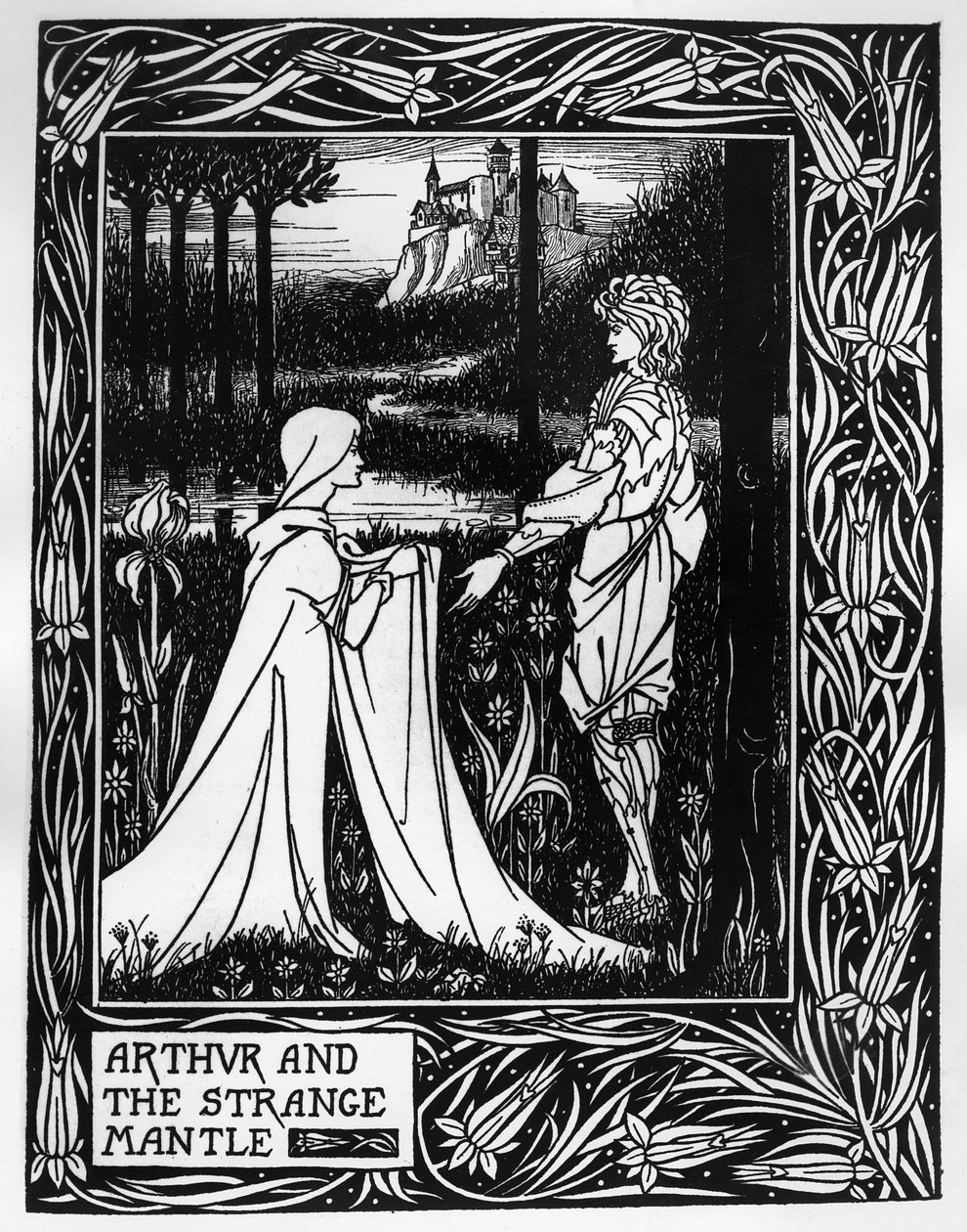 Arthur és a furcsa köpeny, illusztráció Sir Thomas Malory „Le Morte d