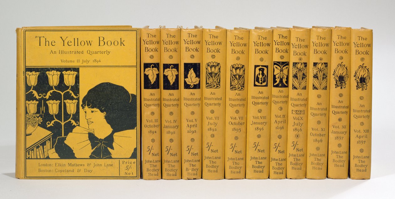 A "Sárga könyv" II-XIII. kötetének borító- és gerincmintái, 1894-97 (lásd még 29069). alkotó: Aubrey Beardsley