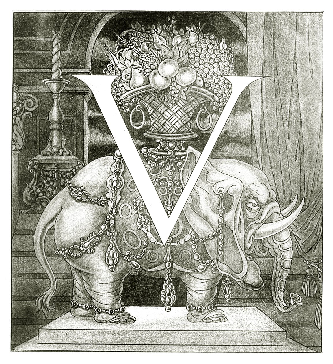 Kezdő „V” betű Volponéhoz, 1898 alkotó: Aubrey Beardsley