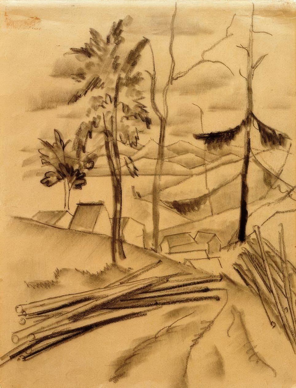 Táj fatörzsekkel alkotó: August Macke