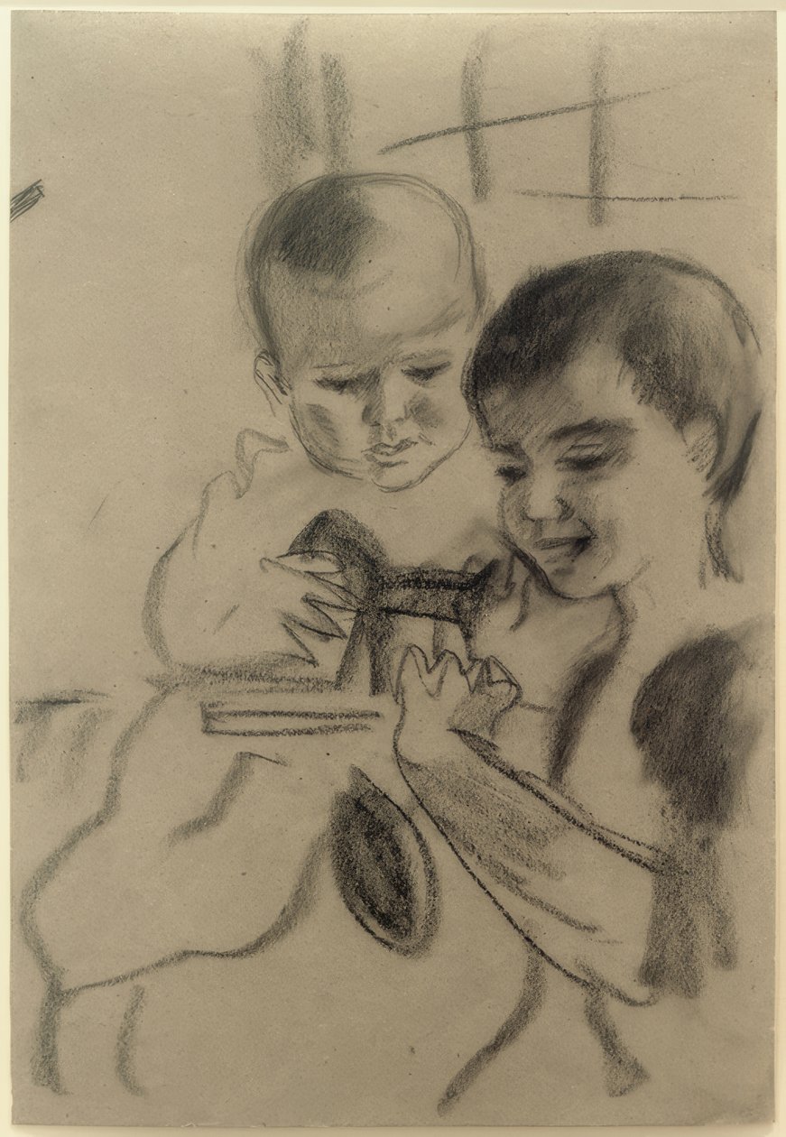 Walter és Wolfgang kis lóval alkotó: August Macke