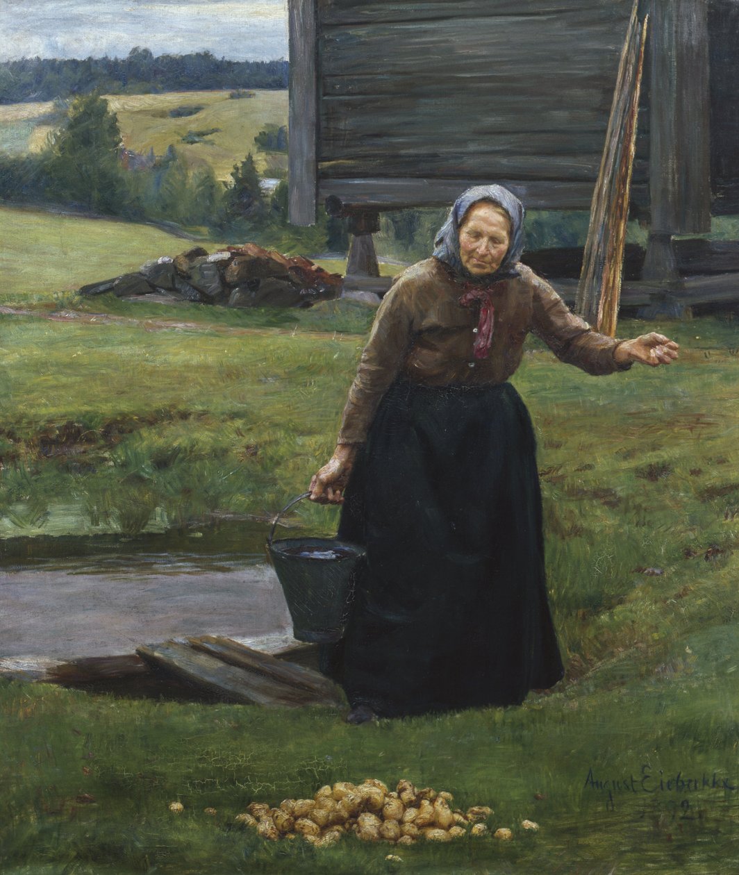 A burgonya mosása alkotó: August Eiebakke
