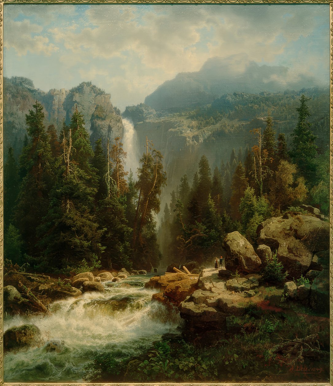 A.Leu d. Ä., Norvég táj vízeséssel alkotó: August Wilhelm Leu