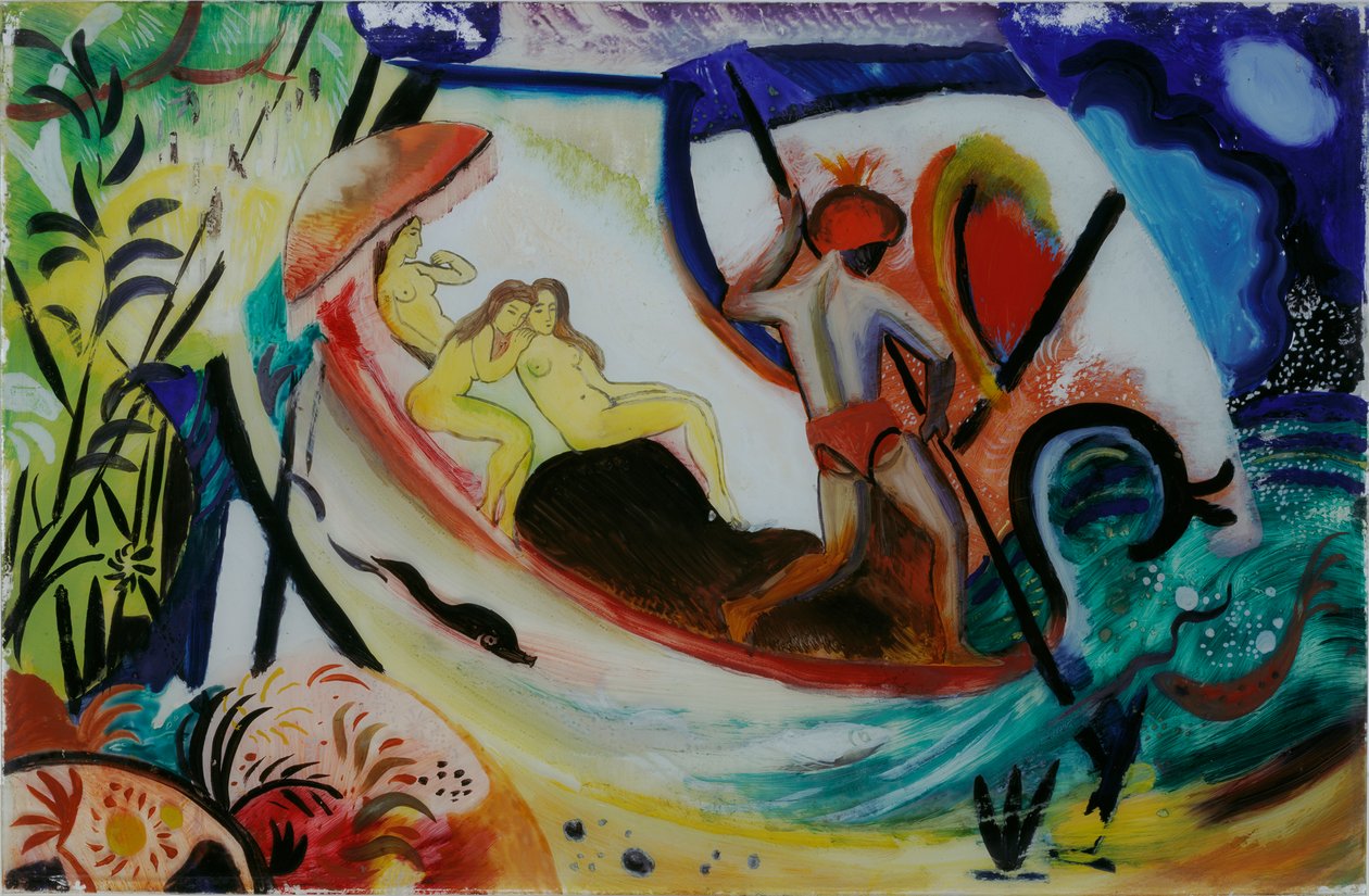 Három lány egy bárkában alkotó: August Macke