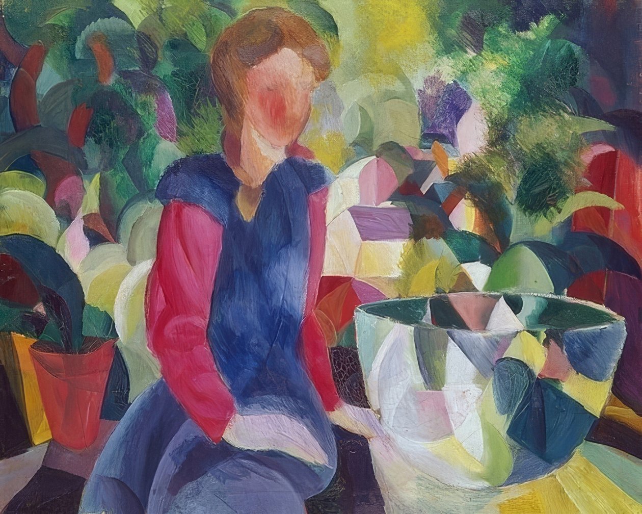 Lány haltálal. 1914 alkotó: August Macke