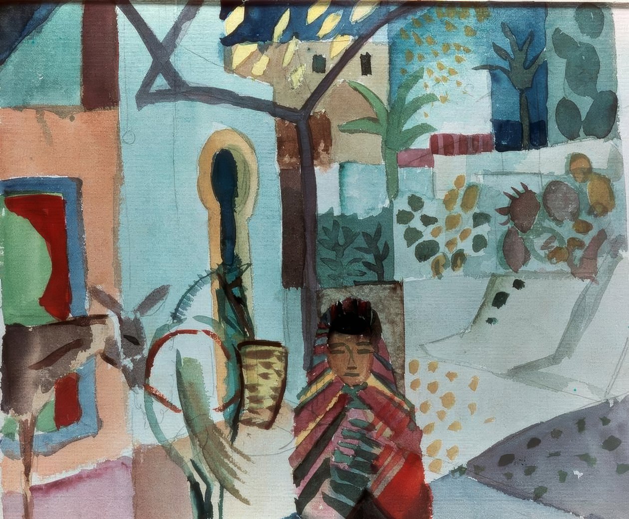 Lány lóval és szamárral alkotó: August Macke