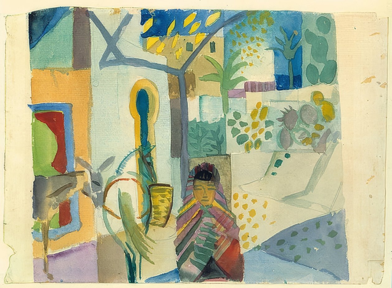 Lány lóval és szamárral. 1914 alkotó: August Macke