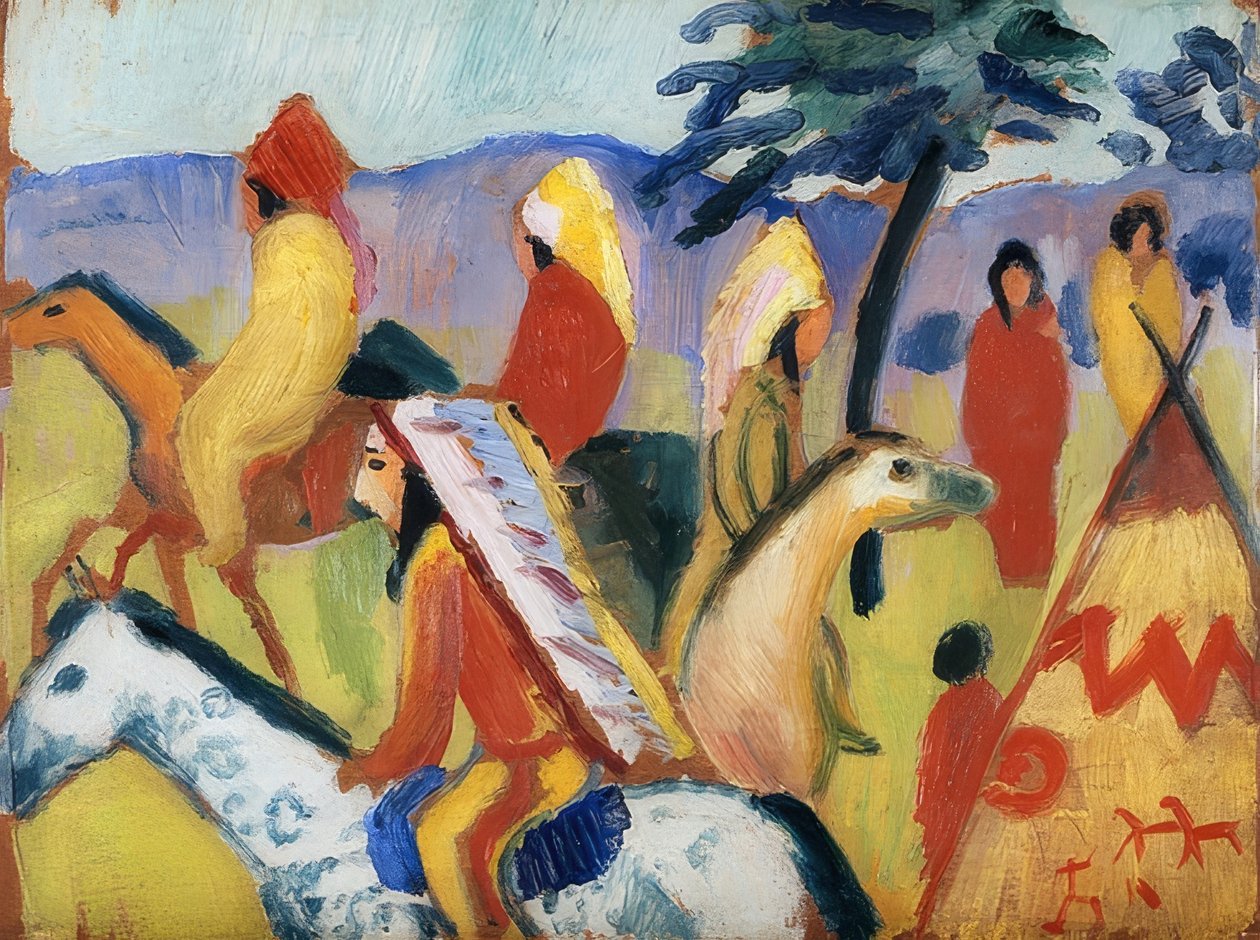Indiánok lovaglás a sátorban. 1911 alkotó: August Macke