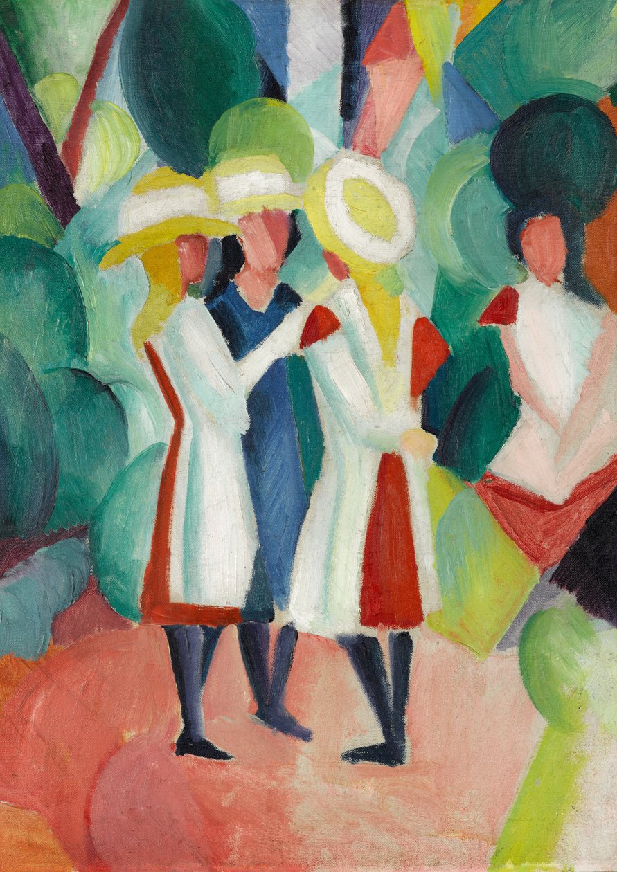 Három lány sárga szalmakalapban alkotó: August Macke